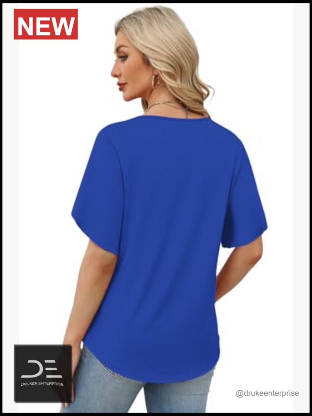 V-Neck Short Petal Sleeve T-Shirt Blouse Loose Fit Summer Top - Picture 5 of 6